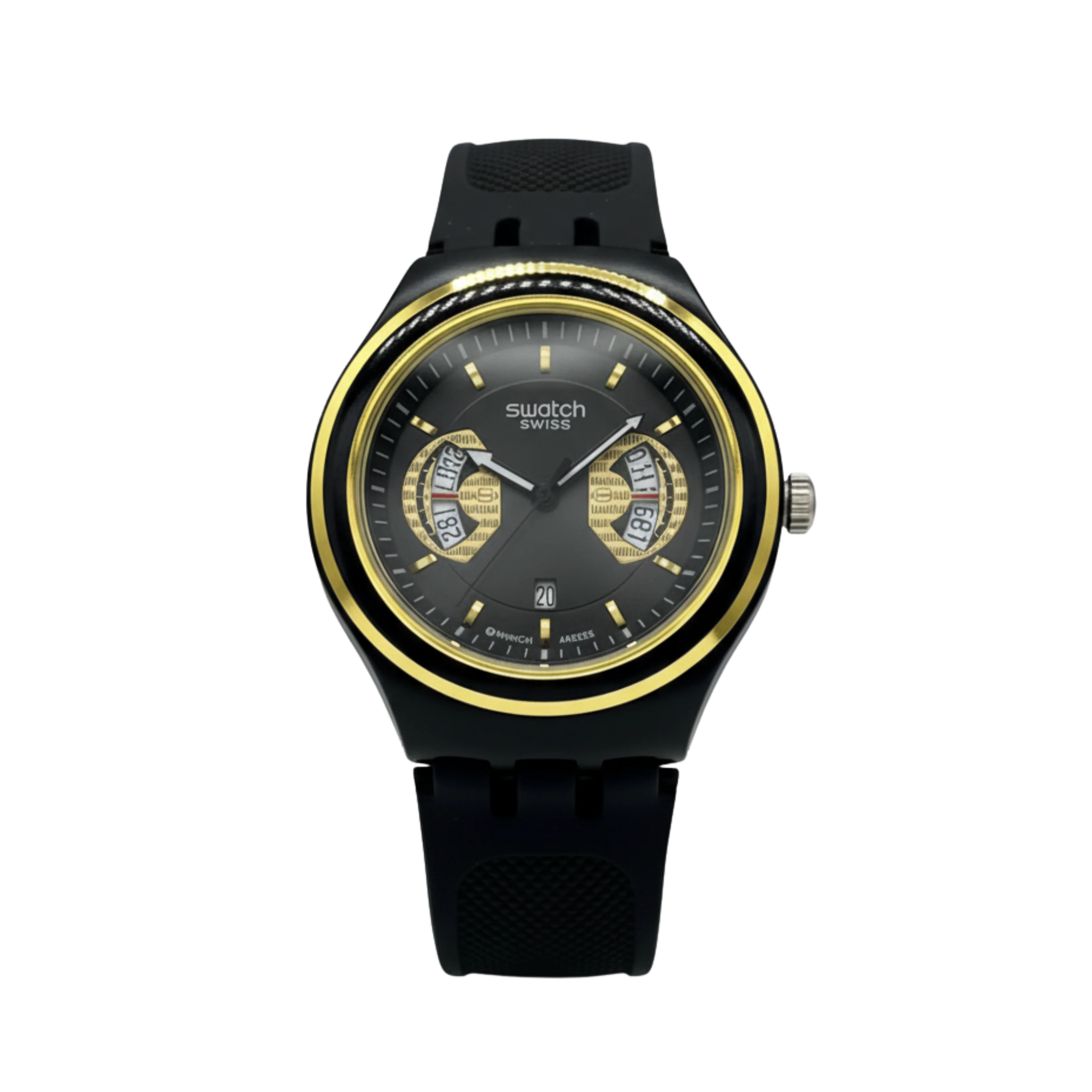 Montre Swatch Chronographe Noire et Or - Design Bicolore Élégant