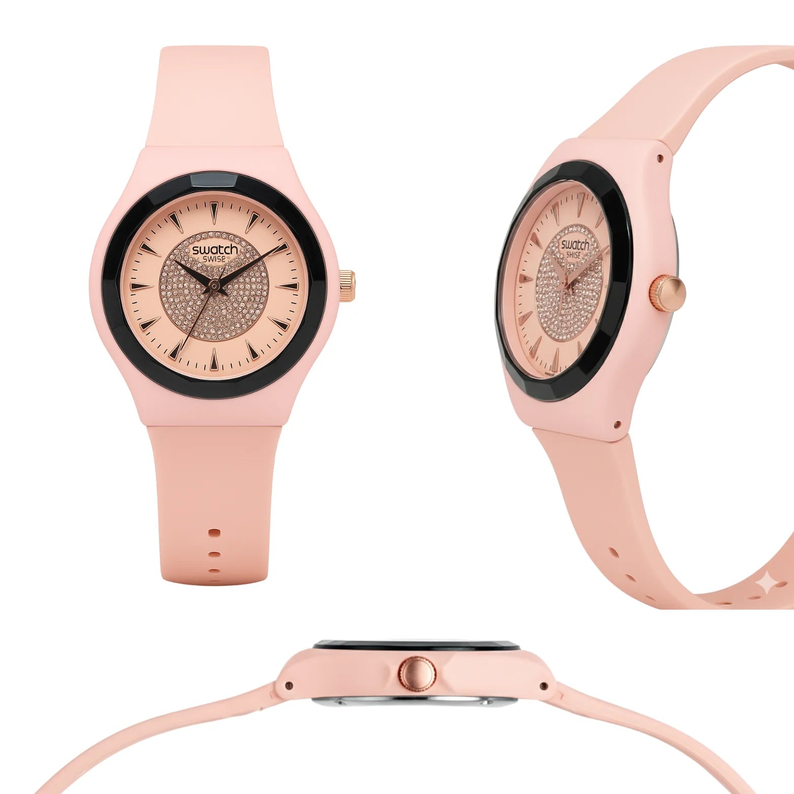 Montre Swatch Rose Poudré Scintillante avec Cadran Cristallisé