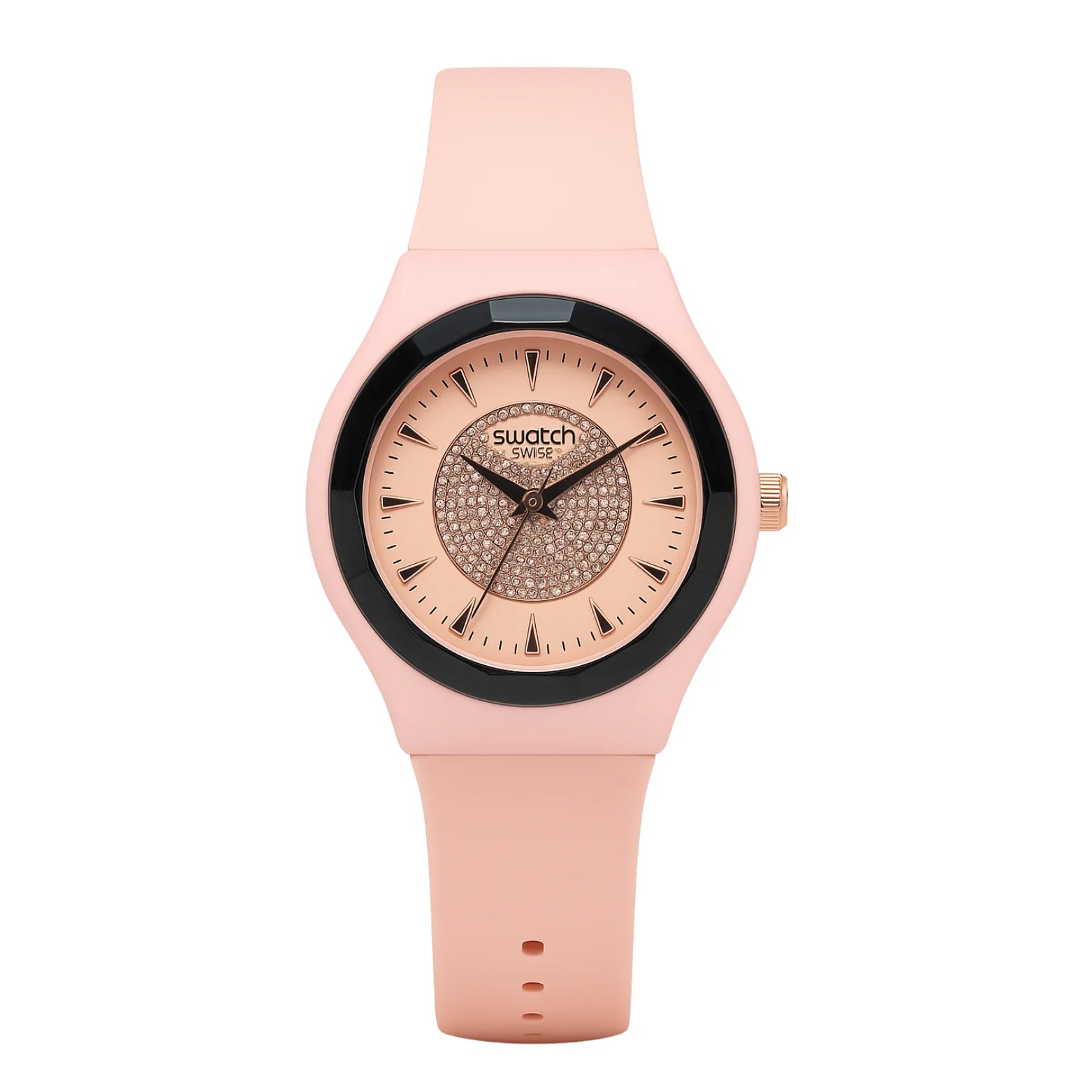 Montre Swatch Rose Poudré Scintillante avec Cadran Cristallisé