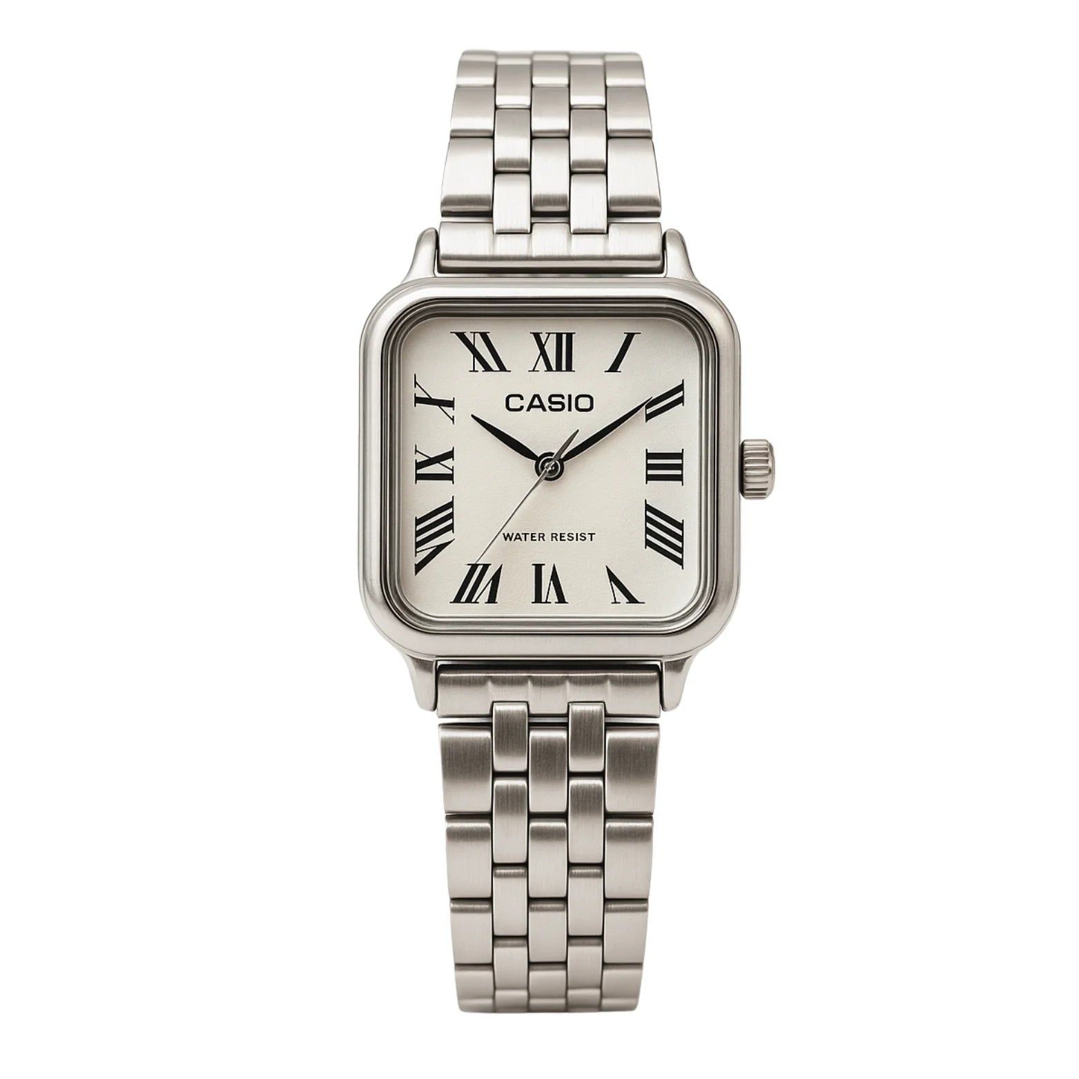 Montre Casio Femme Classique Carrée Aciée Cadran Blanc