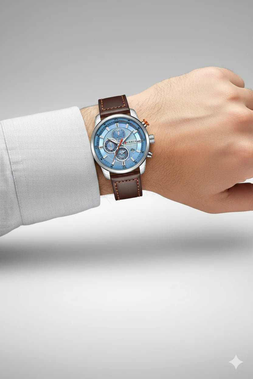 Montre Homme Curren 8291 Marron – Cadran Bleu Ciel, Bracelet Cuir