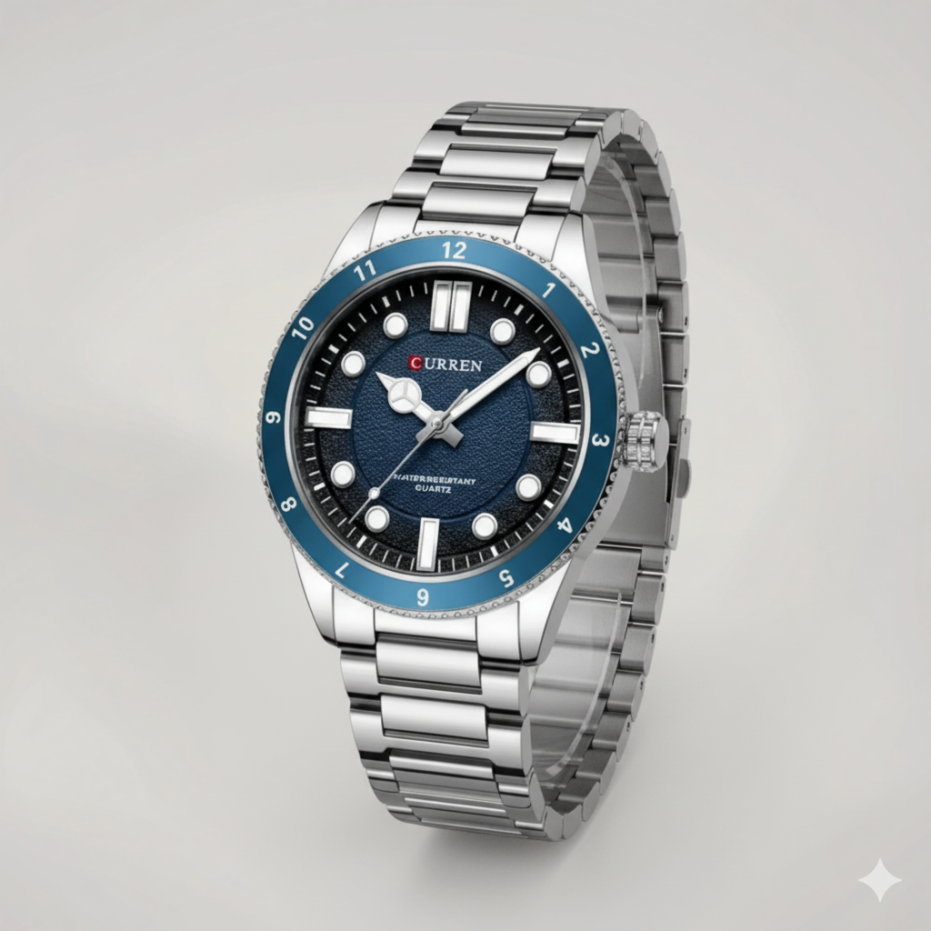 Montre Homme Curren 8450 Fond Bleu – Chronographe Acier 43 mm