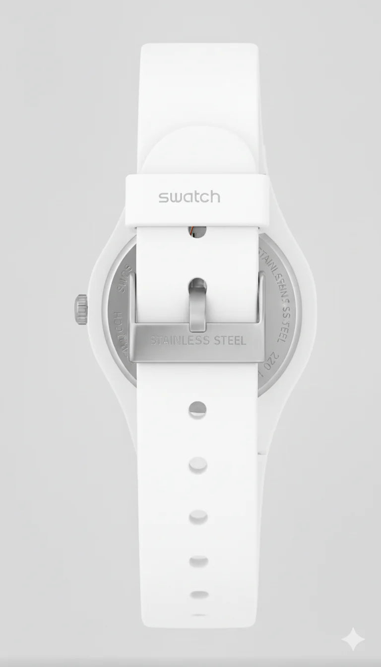 Swatch Femme Blanche Quartz Swiss – Design Élégant Blanc & Beige Doré