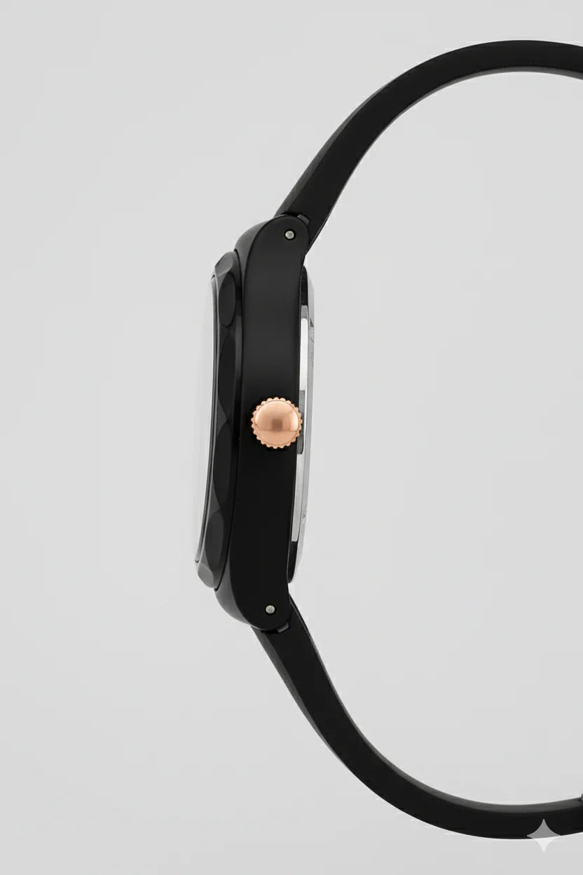 Montre Swatch Noire Mat & Or Rose - L'Élégance Minimaliste