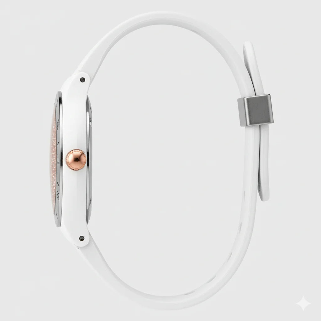 Swatch Femme Blanche Quartz Swiss – Design Élégant Blanc & Beige Doré