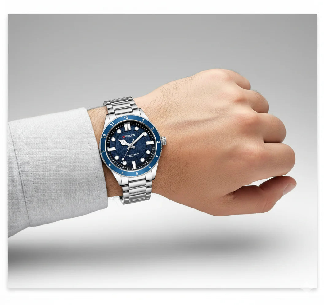 Montre Homme Curren 8450 Fond Bleu – Chronographe Acier 43 mm