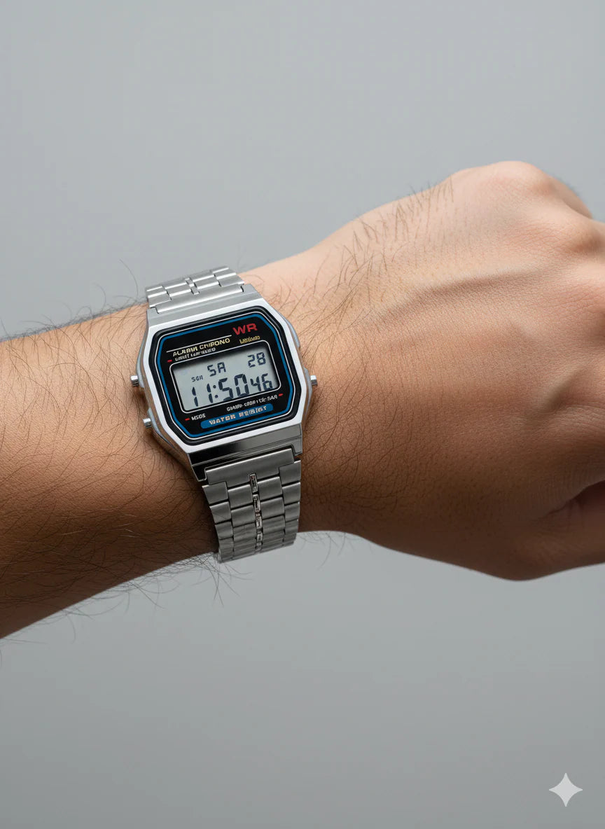 Montre Casio Numérique Rétro Homme – Acier Inoxydable, Étanche, Style Vintage