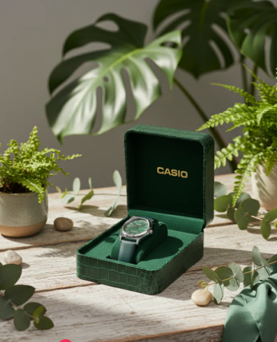 Casio Élégance Verte – Montre Femme Cuir Vert Classique